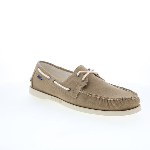 Sebago Portland Washed Canvas Mens Brown Canvas Loafers & Slip Ons Boat Shoes