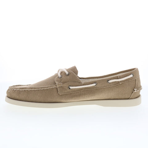 Sebago Portland Washed Canvas Mens Brown Canvas Loafers & Slip Ons Boat Shoes
