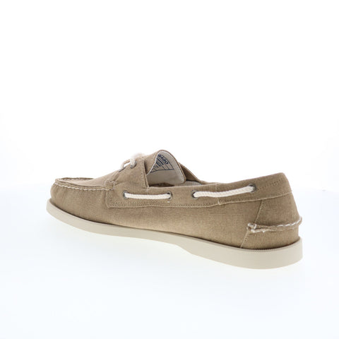 Sebago Portland Washed Canvas Mens Brown Canvas Loafers & Slip Ons Boat Shoes