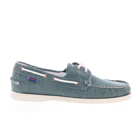 Sebago Portland Washed Canvas Mens Green Canvas Loafers & Slip Ons Boat Shoes