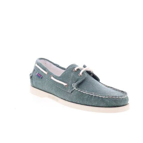 Sebago Portland Washed Canvas Mens Green Canvas Loafers & Slip Ons Boat Shoes