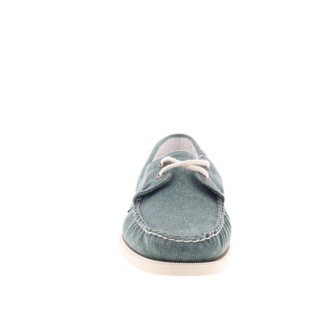 Sebago Portland Washed Canvas Mens Green Canvas Loafers & Slip Ons Boat Shoes