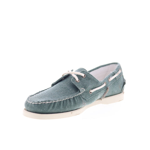 Sebago Portland Washed Canvas Mens Green Canvas Loafers & Slip Ons Boat Shoes