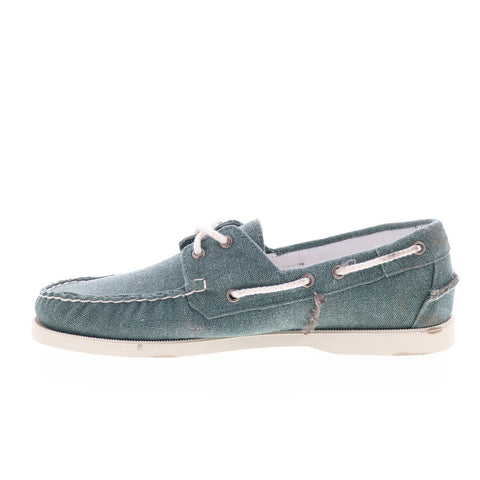 Sebago Portland Washed Canvas Mens Green Canvas Loafers & Slip Ons Boat Shoes