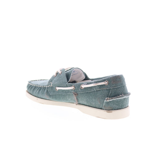 Sebago Portland Washed Canvas Mens Green Canvas Loafers & Slip Ons Boat Shoes