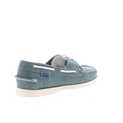 Sebago Portland Washed Canvas Mens Green Canvas Loafers & Slip Ons Boat Shoes