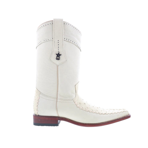 Los Altos Square Toe Ostrich 770304 Mens Beige Wide Cowboy Western Boots