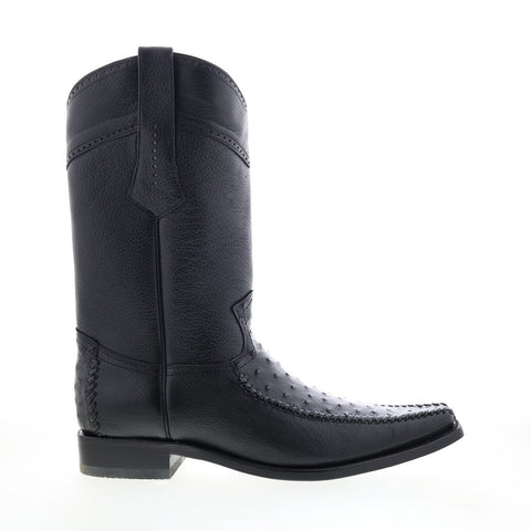 Los Altos European Toe Ostrich Deer Stitch Mens Black Wide Cowboy Western Boots