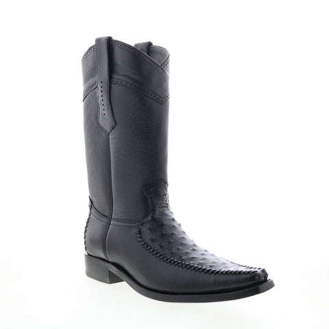 Los Altos European Toe Ostrich Deer Stitch Mens Black Wide Cowboy Western Boots