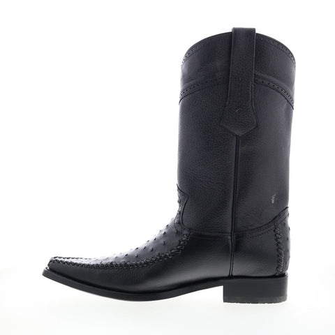 Los Altos Narrow Square Toe Ostrich Mens Black Wide Cowboy Western Boots