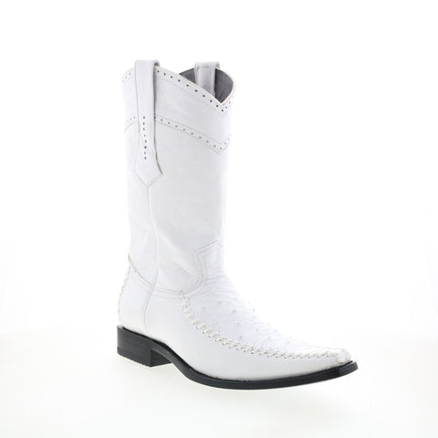 Los Altos Square Toe Ostrich Deer Stitch Mens White Wide Cowboy Western Boots