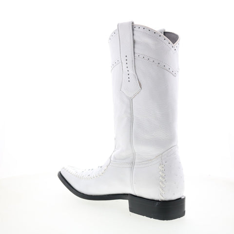 Los Altos Square Toe Ostrich Deer Stitch Mens White Wide Cowboy Western Boots