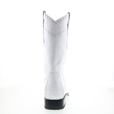 Los Altos Square Toe Ostrich Deer Stitch Mens White Wide Cowboy Western Boots