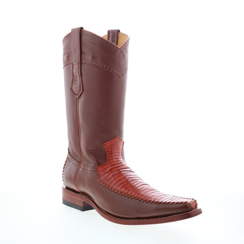 Los Altos Square Toe Teju Lizard Mens Brown Wide Cowboy Western Boots