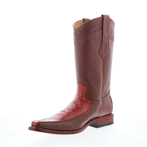 Los Altos Square Toe Teju Lizard Mens Brown Wide Cowboy Western Boots