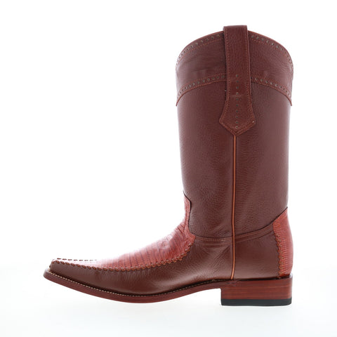 Los Altos Square Toe Teju Lizard Mens Brown Wide Cowboy Western Boots