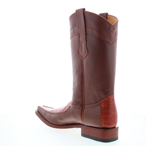 Los Altos Square Toe Teju Lizard Mens Brown Wide Cowboy Western Boots