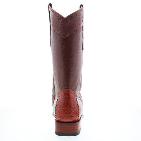 Los Altos Square Toe Teju Lizard Mens Brown Wide Cowboy Western Boots