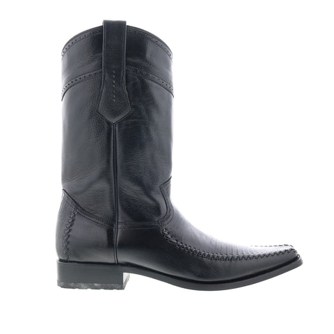 Los Altos European Square Toe Teju Lizard Mens Black Wide Cowboy Western Boots