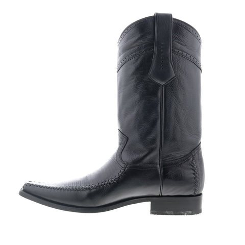Los Altos European Square Toe Teju Lizard Mens Black Wide Cowboy Western Boots