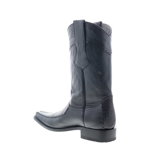 Los Altos Square Toe Teju Lizard Mens Black Wide Cowboy Western Boots