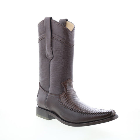 Los Altos Square Toe Lizard Teju 770707 Mens Brown Wide Cowboy Western Boots