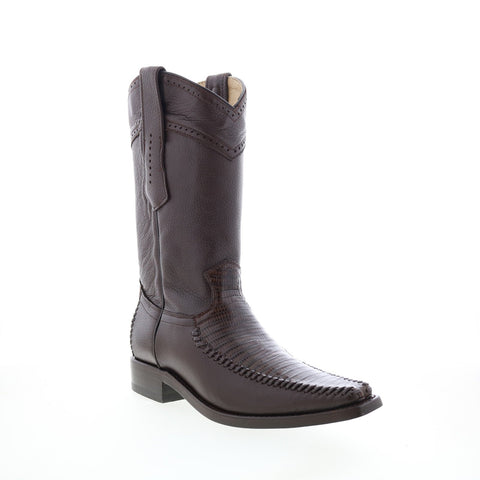 Los Altos European Square Toe Teju Lizard Mens Brown Wide Cowboy Western Boots