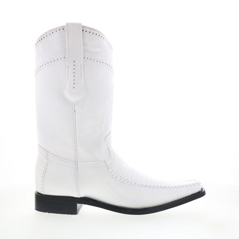 Los Altos Versace Square Toe Teju Lizard Deer Mens White Wide  Western Boots