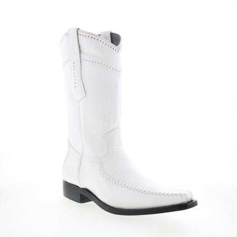 Los Altos Sqaure Toe Teju Lizard Mens White Wide Cowboy Western Boots