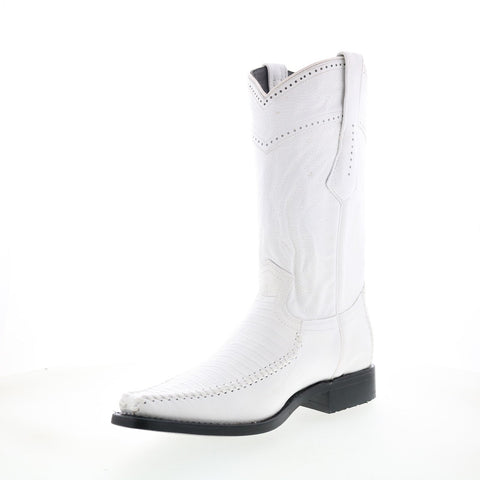 Los Altos Sqaure Toe Teju Lizard Mens White Wide Cowboy Western Boots