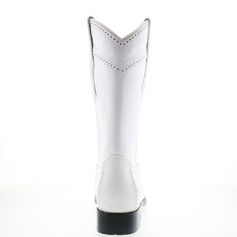 Los Altos Narrow Square Toe Teju Lizard Mens White Wide Cowboy Western Boots