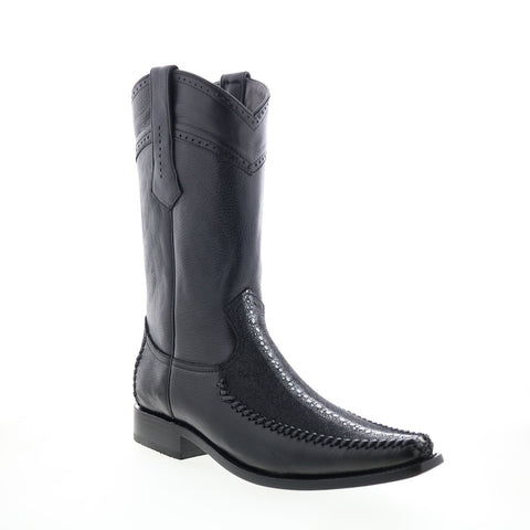 Los Altos  Square Toe Stingray Rowstone Mens Black Wide Cowboy Western Boots