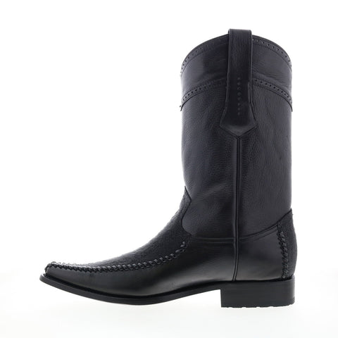 Los Altos Square Toe Stingray Rowstone Mens Black Wide Cowboy Western Boots
