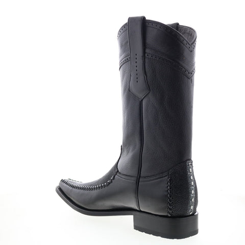 Los Altos  Square Toe Stingray Rowstone Mens Black Wide Cowboy Western Boots