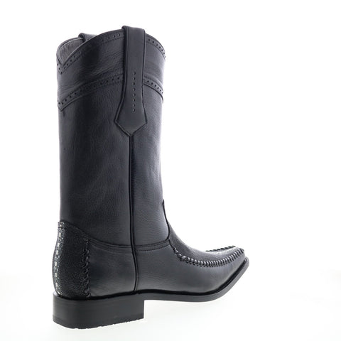 Los Altos  Square Toe Stingray Rowstone Mens Black Wide Cowboy Western Boots