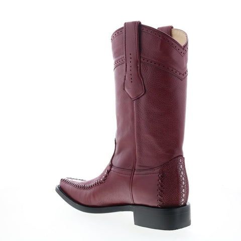 Los Altos  Square Toe Stingray Rowstone Mens Burgundy Wide Cowboy Western Boots