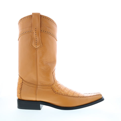 Los Altos Square Toe Caiman Belly Mens Brown Wide Cowboy Western Boots