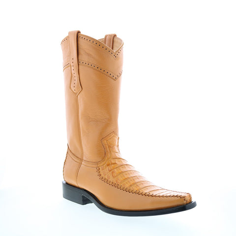 Los Altos Square Toe Caiman Belly Mens Brown Wide Cowboy Western Boots