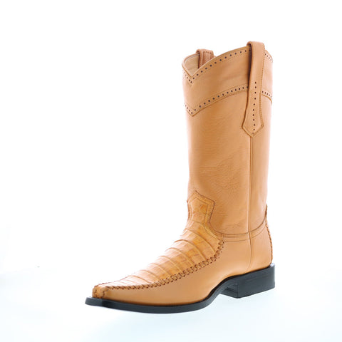 Los Altos Square Toe Caiman Belly Mens Brown Wide Cowboy Western Boots