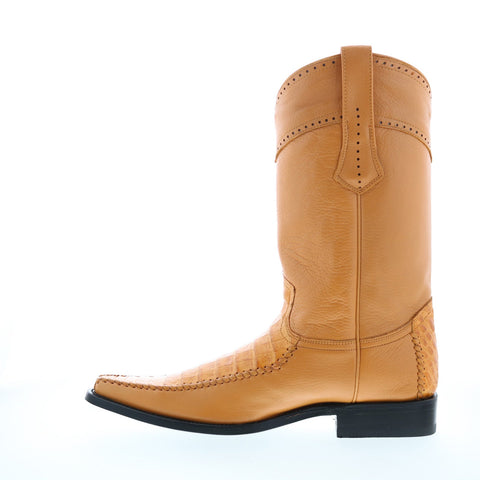 Los Altos Square Toe Caiman Belly Mens Brown Wide Cowboy Western Boots
