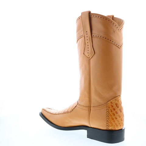 Los Altos Square Toe Caiman Belly Mens Brown Wide Cowboy Western Boots