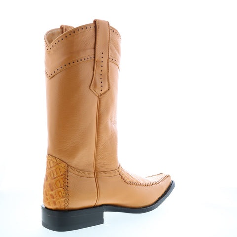 Los Altos Square Toe Caiman Belly Mens Brown Wide Cowboy Western Boots