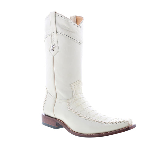 Los Altos Boot Caiman Belly and Deer Wide Square Toe Faded Brown main image 1