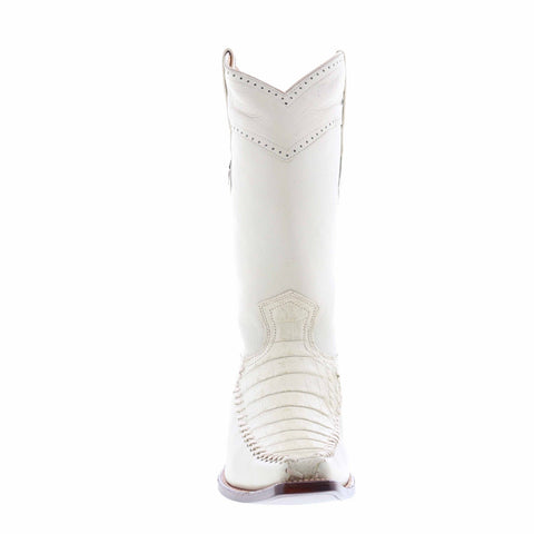 Los Altos Square Toe Caiman Belly Mens White Wide Cowboy Western Boots