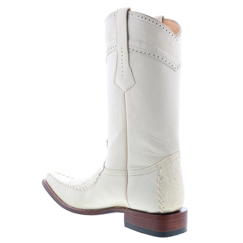 Los Altos Square Toe Caiman Belly Mens White Wide Cowboy Western Boots