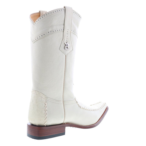 Los Altos Square Toe Caiman Belly Mens White Wide Cowboy Western Boots