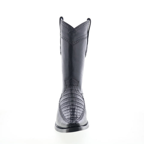 Los Altos Square Toe Belly Deer Print Mens Black Wide Cowboy Western Boots