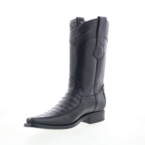 Los Altos Square Toe Belly Deer Print Mens Black Wide Cowboy Western Boots