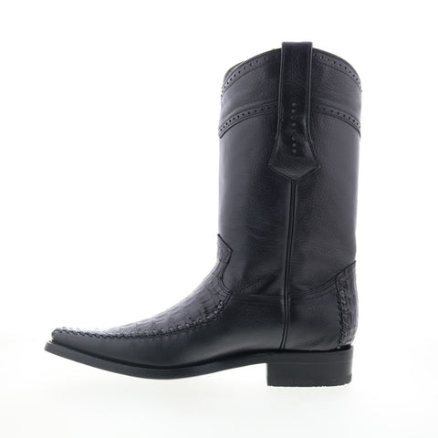 Los Altos Narrow Square Toe Caiman Belly Mens Black Wide Western Boots