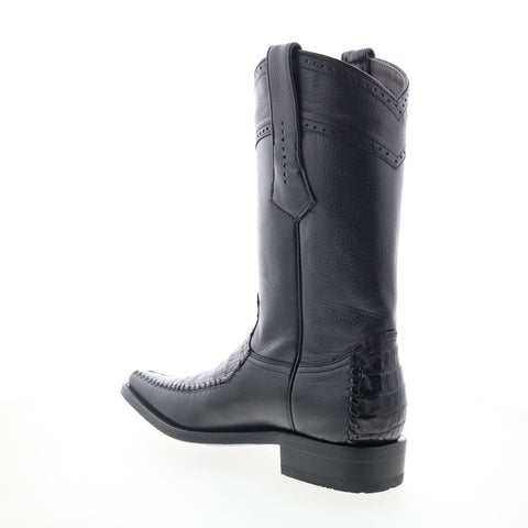 Los Altos Narrow Square Toe Caiman Belly Mens Black Wide Western Boots